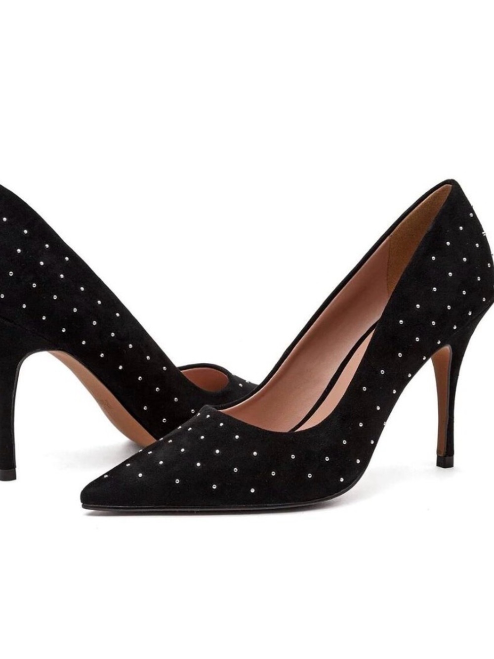 Paolo Black Suede Pointed-Toe Pumps with Silver Studs